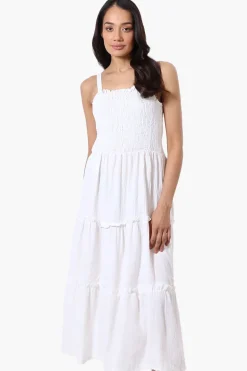 Urbanology Smocked Tiered Maxi Dress - White