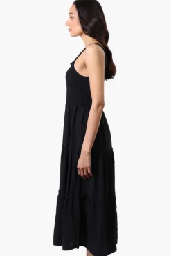 Urbanology Smocked Tiered Maxi Dress - Black