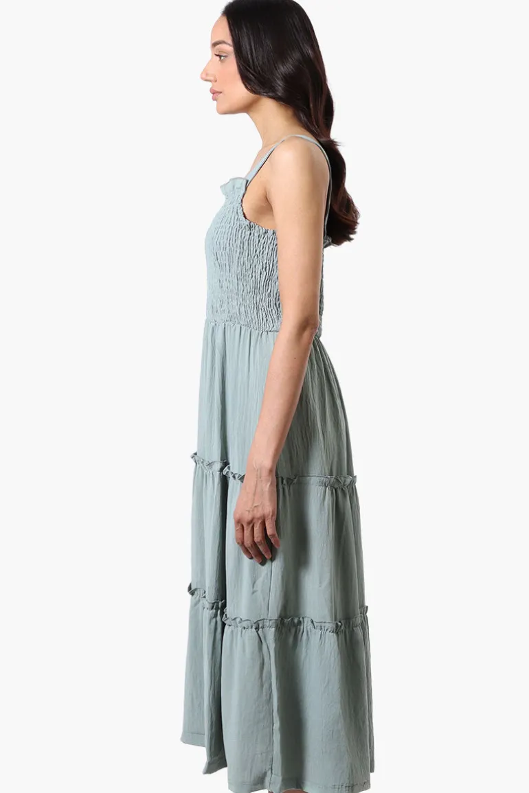 Urbanology Smocked Tiered Maxi Dress - Mint
