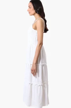 Urbanology Smocked Tiered Maxi Dress - White