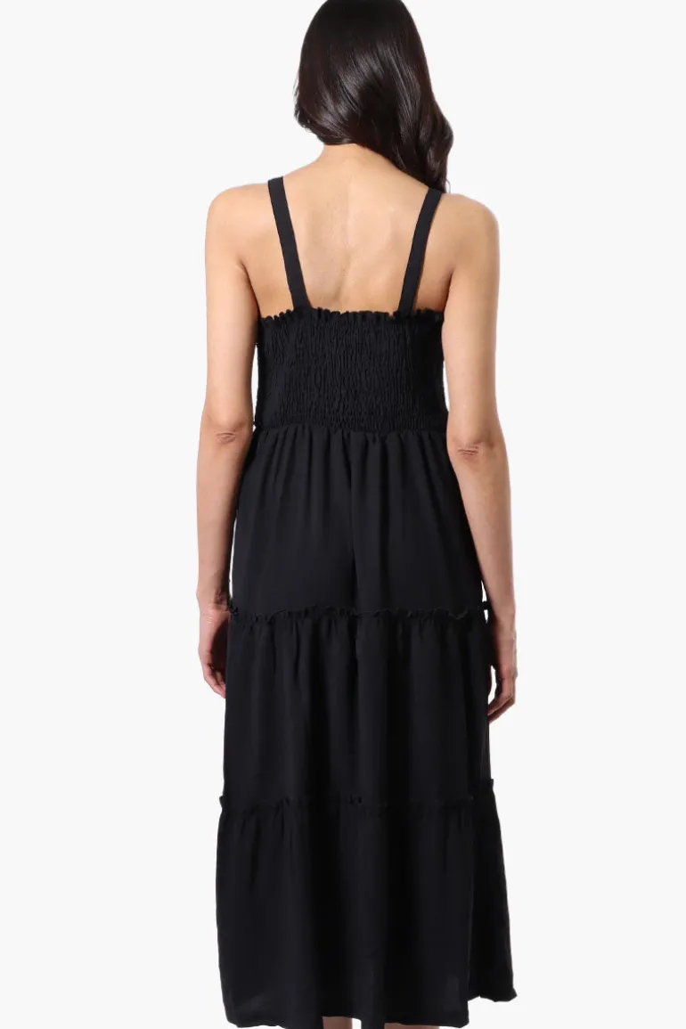 Urbanology Smocked Tiered Maxi Dress - Black