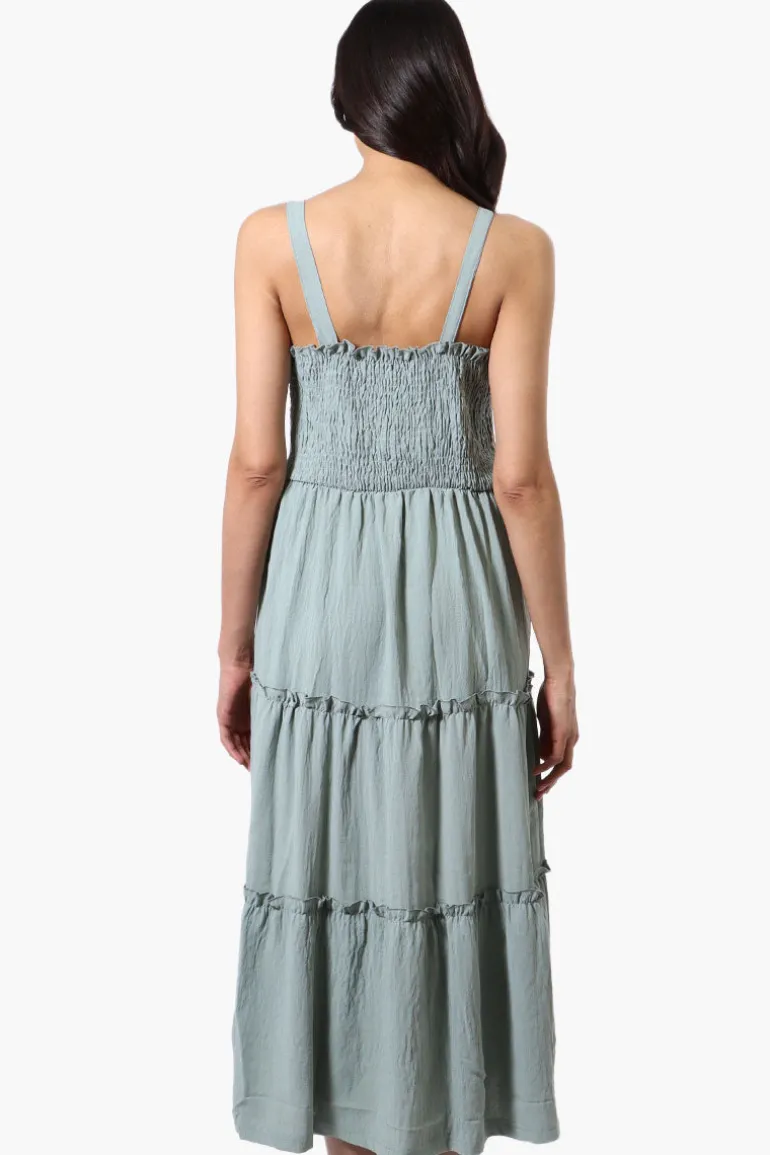 Urbanology Smocked Tiered Maxi Dress - Mint