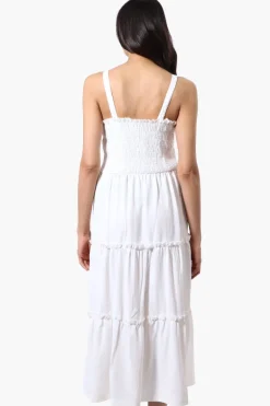 Urbanology Smocked Tiered Maxi Dress - White