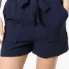 Urbanology Solid Belted Shorts - Navy