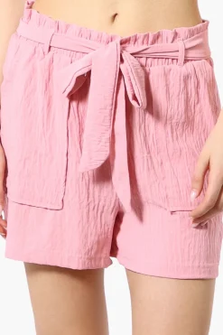 Urbanology Solid Belted Shorts - Pink