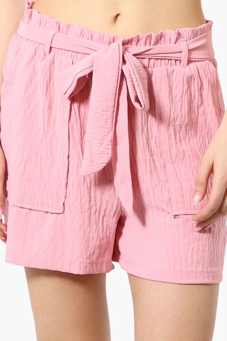 Urbanology Solid Belted Shorts - Pink