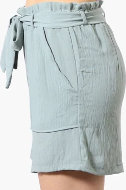 Urbanology Solid Belted Shorts - Mint