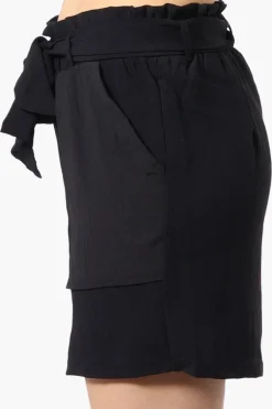 Urbanology Solid Belted Shorts - Black