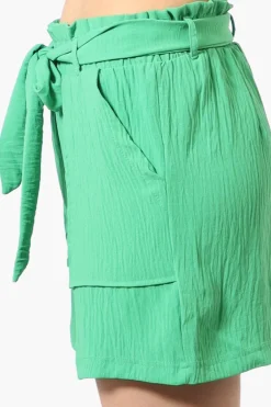 Urbanology Solid Belted Shorts - Green