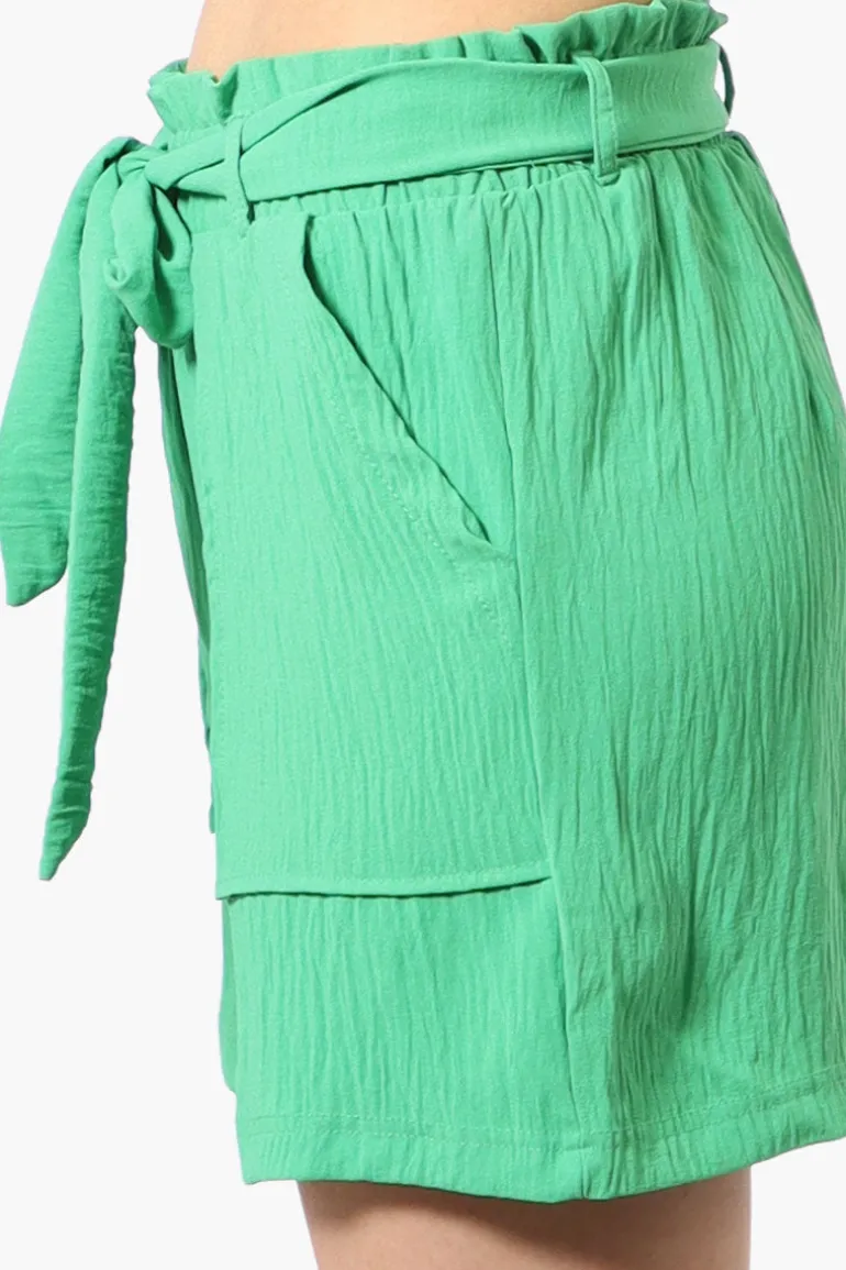 Urbanology Solid Belted Shorts - Green