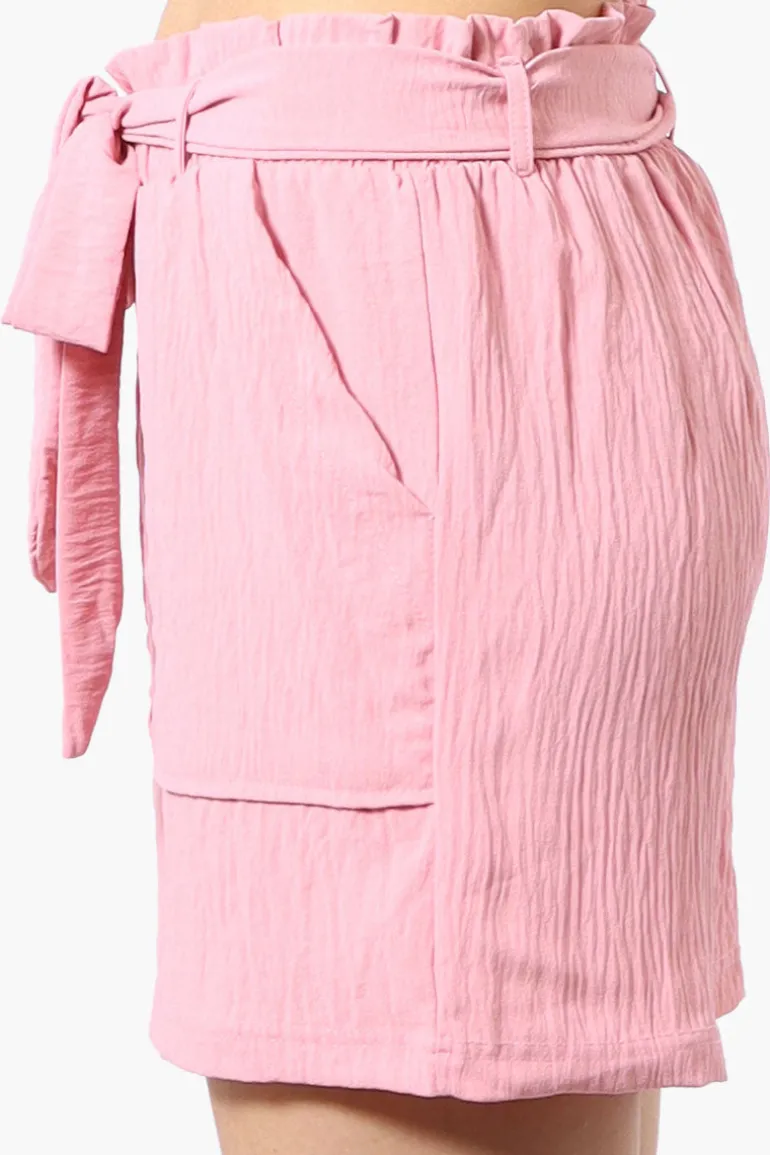 Urbanology Solid Belted Shorts - Pink