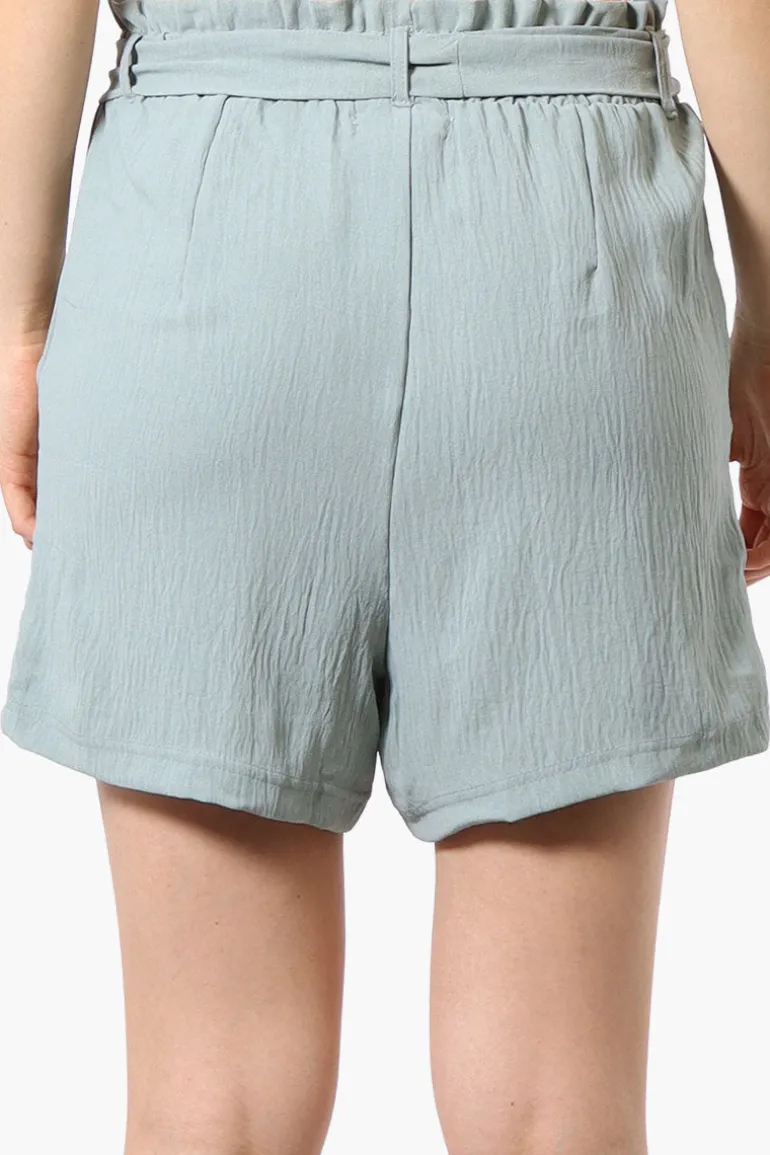 Urbanology Solid Belted Shorts - Mint