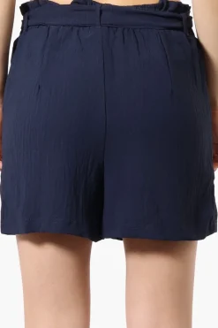 Urbanology Solid Belted Shorts - Navy