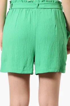 Urbanology Solid Belted Shorts - Green