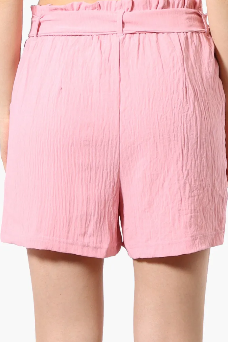 Urbanology Solid Belted Shorts - Pink