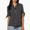 Urbanology Striped Tie Sleeve Shirt - Black