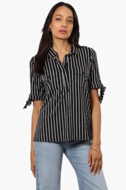 Urbanology Striped Tie Sleeve Shirt - Black