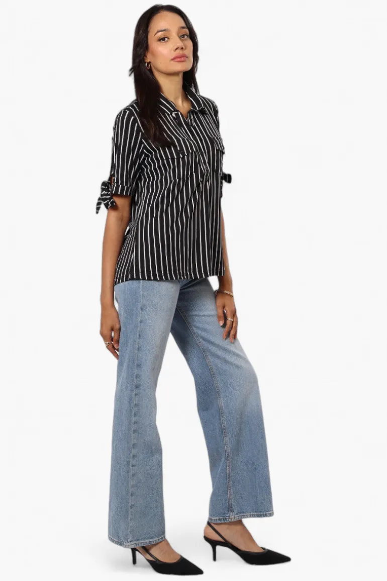 Urbanology Striped Tie Sleeve Shirt - Black