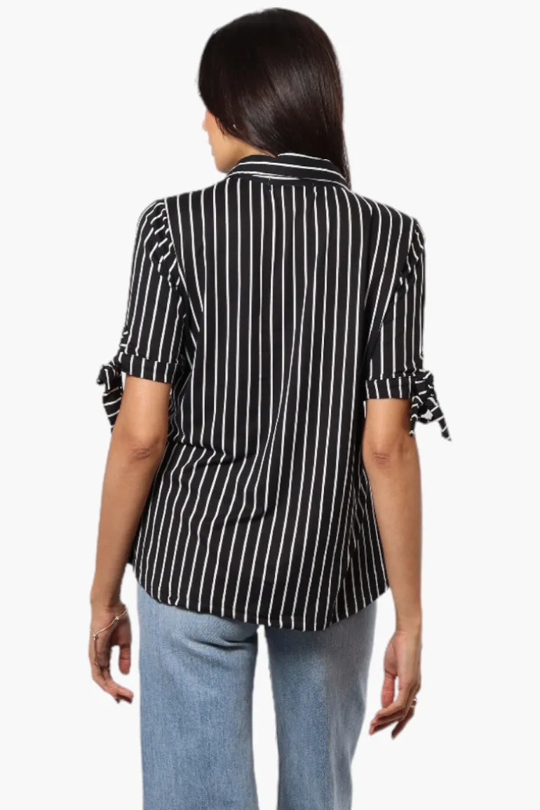 Urbanology Striped Tie Sleeve Shirt - Black