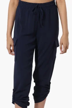 Urbanology Tie Waist Cargo Pocket Pants - Navy