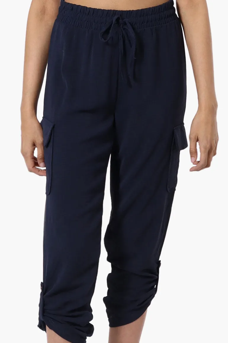 Urbanology Tie Waist Cargo Pocket Pants - Navy