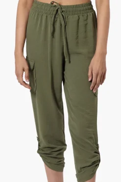 Urbanology Tie Waist Cargo Pocket Pants - Olive