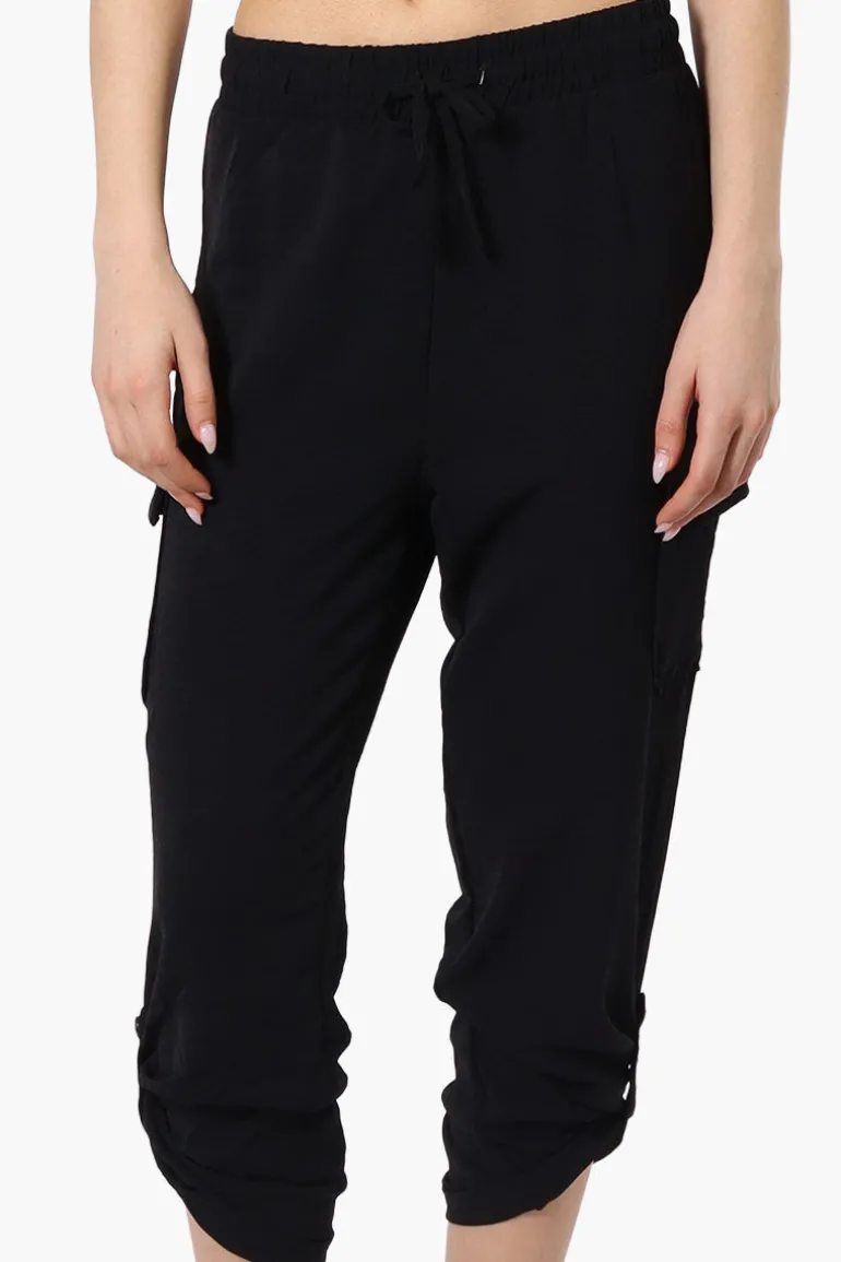 Urbanology Tie Waist Cargo Pocket Pants - Black