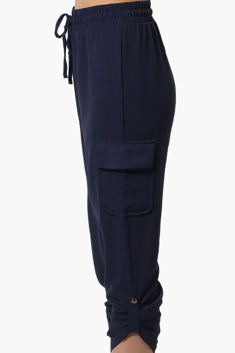 Urbanology Tie Waist Cargo Pocket Pants - Navy