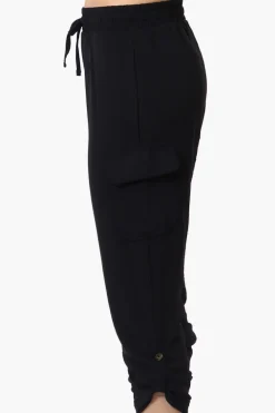 Urbanology Tie Waist Cargo Pocket Pants - Black