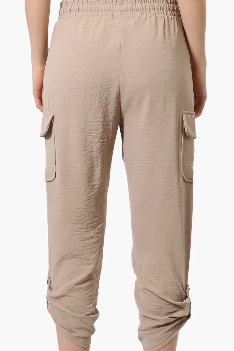 Urbanology Tie Waist Cargo Pocket Pants - Cream