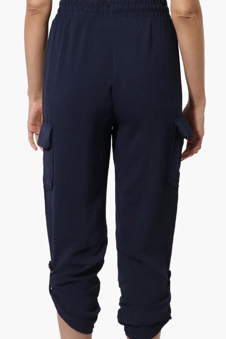 Urbanology Tie Waist Cargo Pocket Pants - Navy