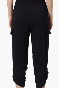 Urbanology Tie Waist Cargo Pocket Pants - Black