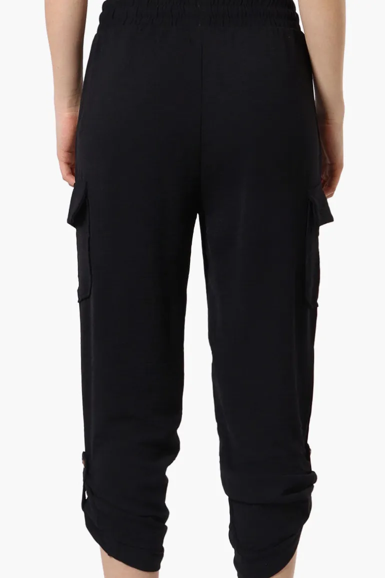 Urbanology Tie Waist Cargo Pocket Pants - Black
