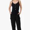 Urbanology Tie Waist Sleeveless Cargo Jumpsuit - Black