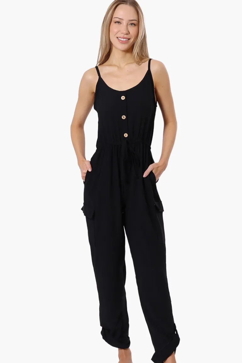 Urbanology Tie Waist Sleeveless Cargo Jumpsuit - Black