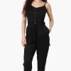 Urbanology Tie Waist Sleeveless Cargo Jumpsuit - Black