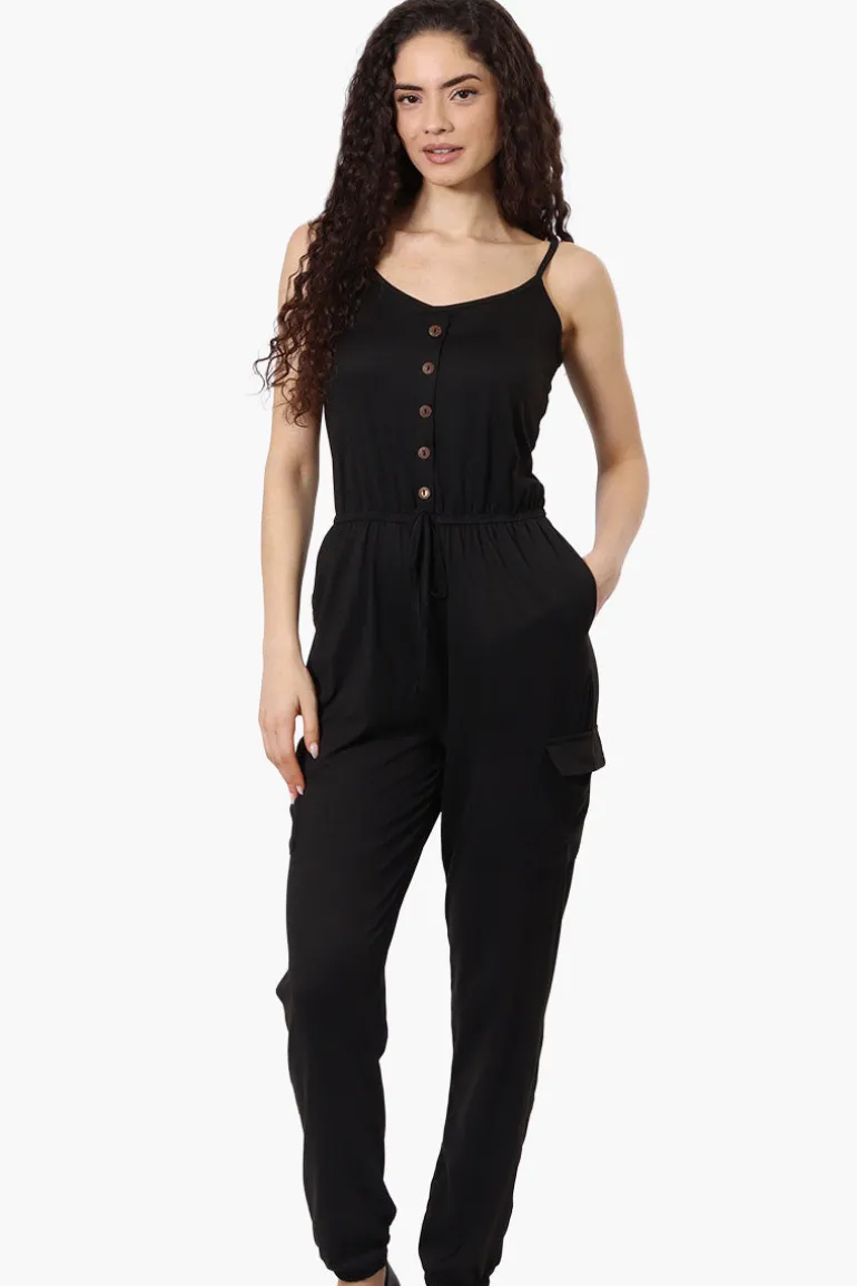 Urbanology Tie Waist Sleeveless Cargo Jumpsuit - Black