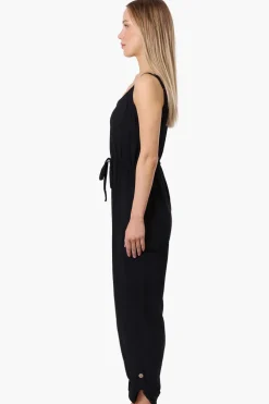 Urbanology Tie Waist Sleeveless Cargo Jumpsuit - Black