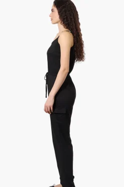Urbanology Tie Waist Sleeveless Cargo Jumpsuit - Black
