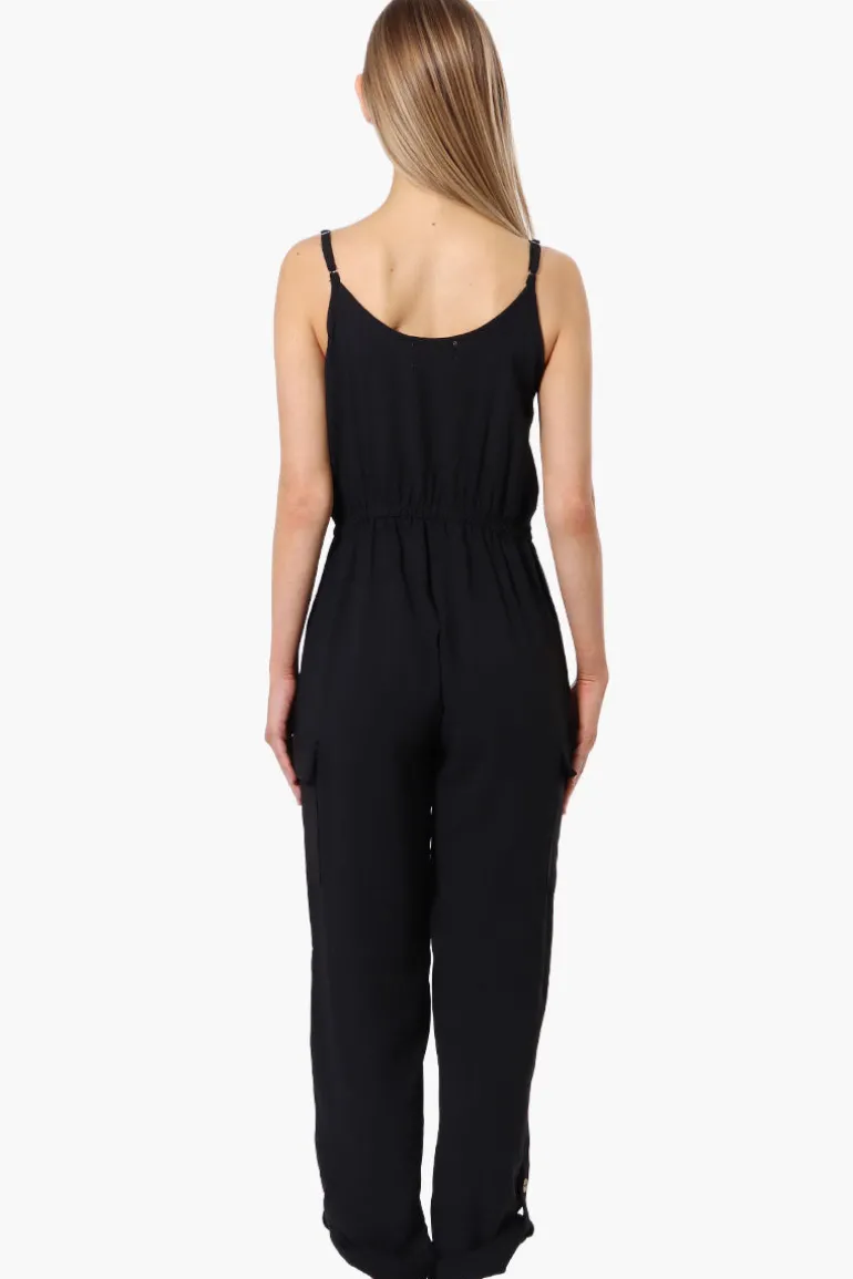 Urbanology Tie Waist Sleeveless Cargo Jumpsuit - Black